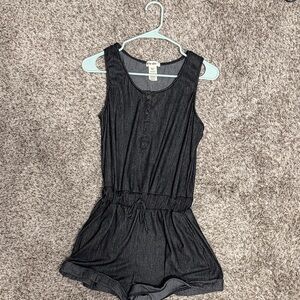 Shosho Black Sleeveless Henley Romper with Drawstring Waist
